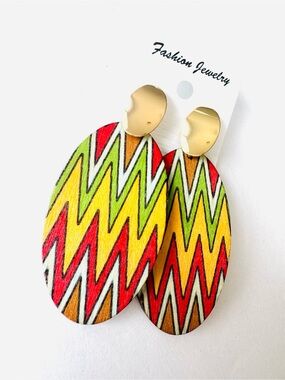 Bold Chevron Oval Drop Earrings - Multicolor